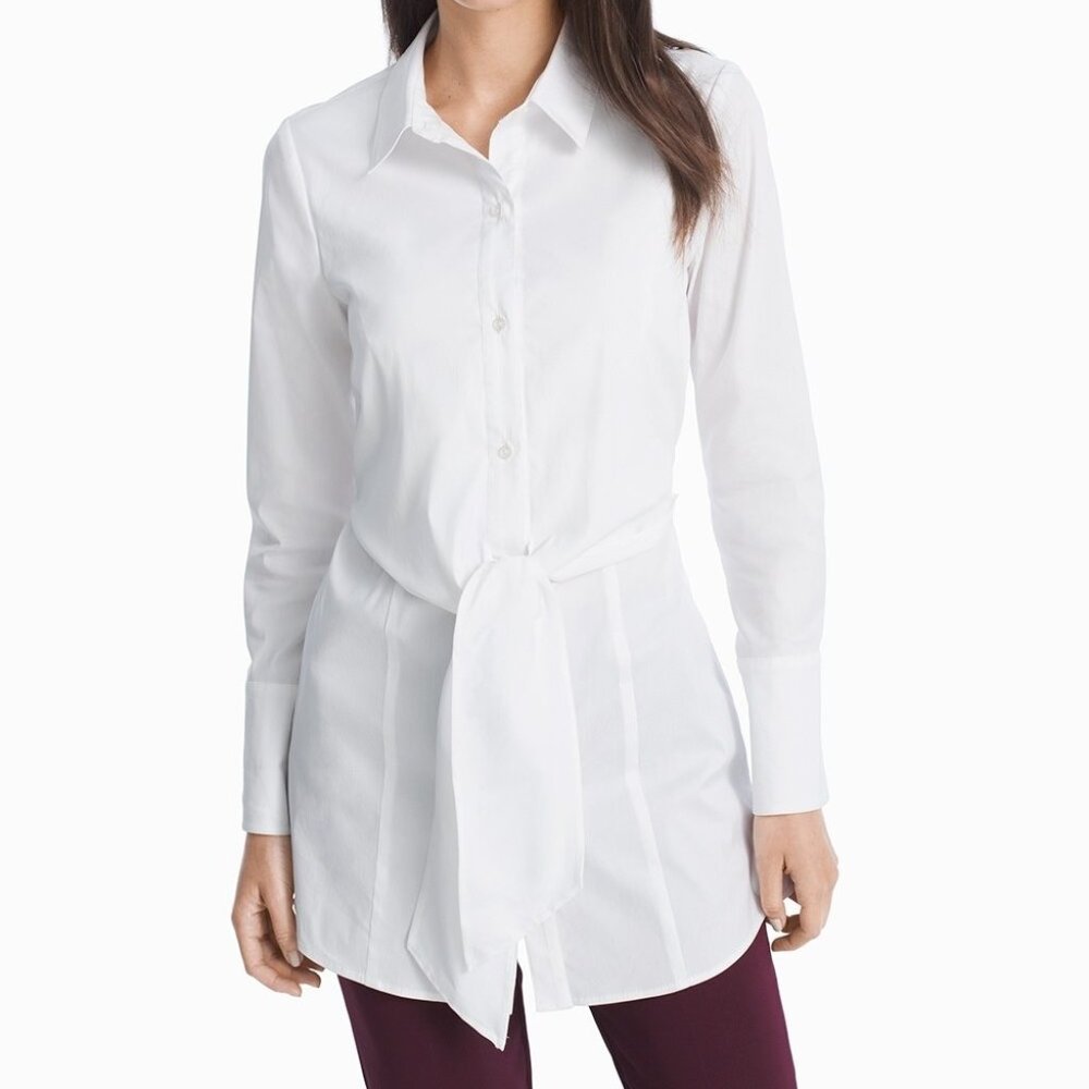 White House Black Market Tie Front Poplin Top